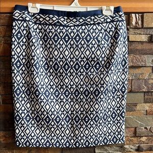 Mario Serrani Italy Navy and White Geometric Pattern Skirt